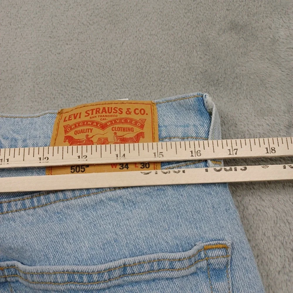 Levis 505 Jeans Mens 34x30 Blue Denim Distressed Pockets Cotton Casual A4